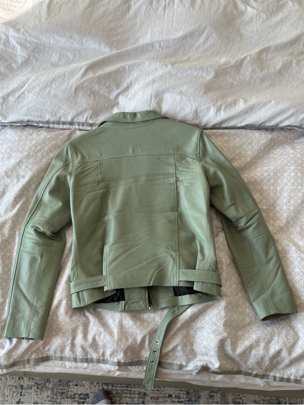 OUTLAW Mint Green Genuine Leather Moto Jacket - handmade in Mexico - fits L - Picture 3 of 7